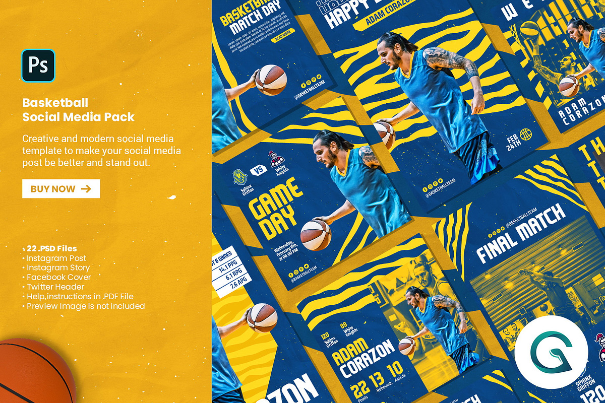 Basketball Social Media Pack, a Social Media Template by Geelator Studio (Photo 1 of 5)