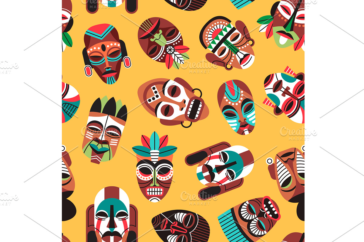 African masks seamless pattern, an Object Illustration by YummyBuum