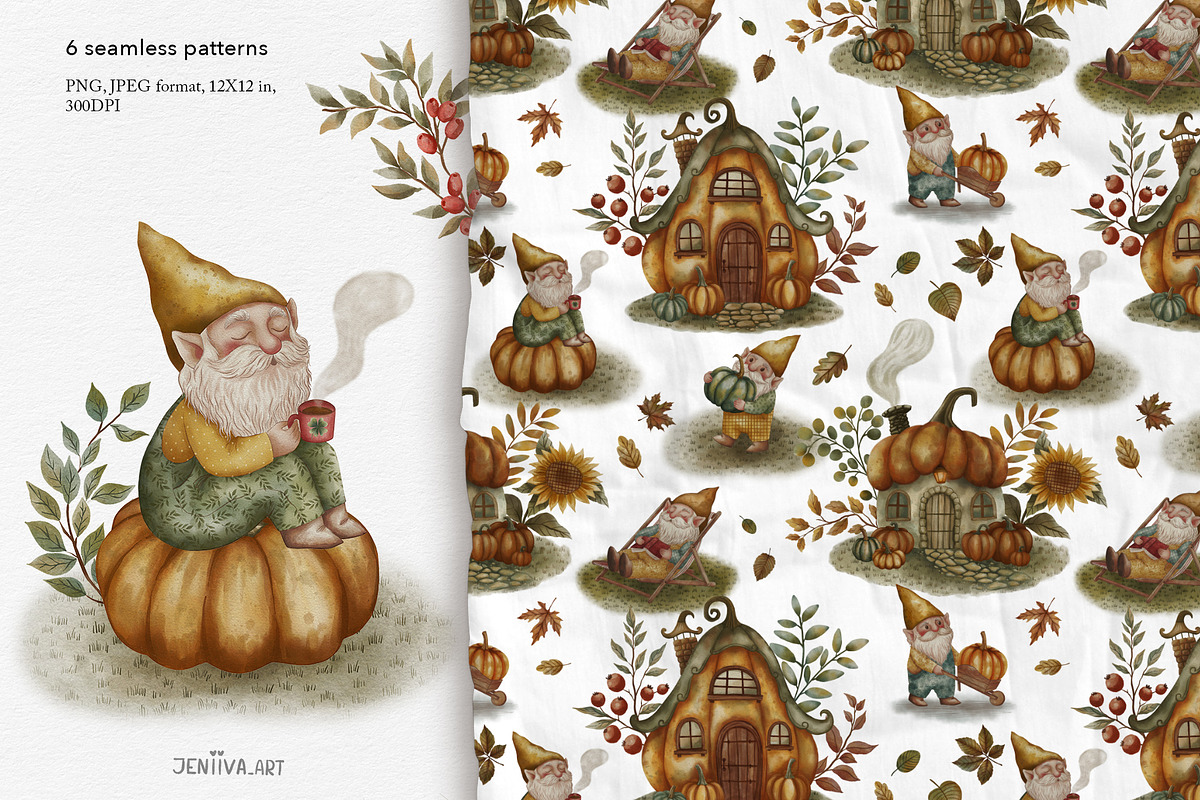 Cozy Autumn Gnomes & Pumpkin Clipart, a Decorative Illustration by Jenny Quince (Photo 4 of 11)