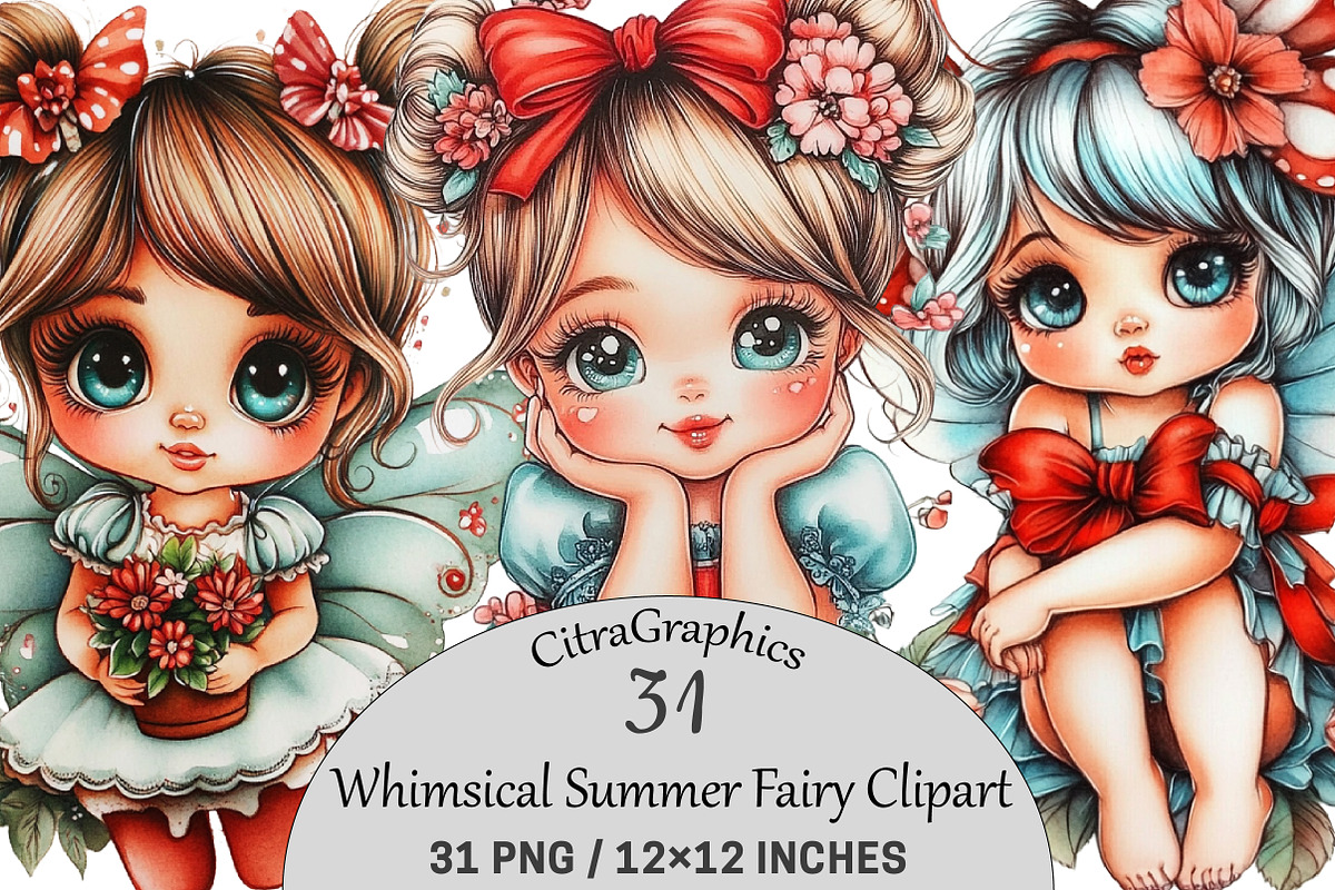 Whimsical Summer Fairy Clipart, a Seasonal Illustration by CitraGraphics (Photo 1 of 6)