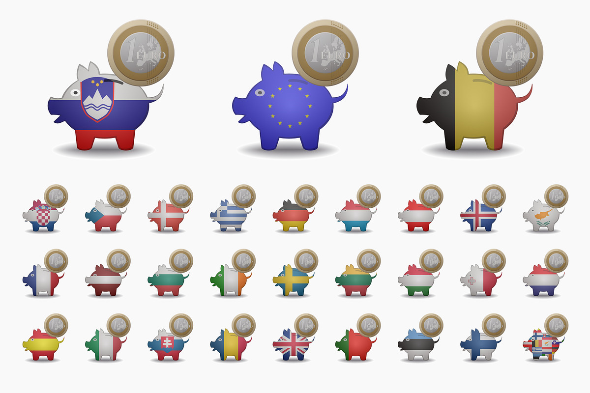 european union piggy bank and euros, a Work Illustration by noche