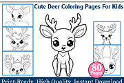 Cute Deer Coloring Pages For Kids, an Animal Illustration by maggiesar (Thumbnail 1 of 4)