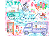 Ice cream watercolor set., a Food Illustration by SabinaWatercolorArt (Thumbnail 1 of 17)