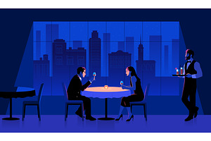 Couple in restaurant. Romantic, a Food Illustration by YummyBuum
