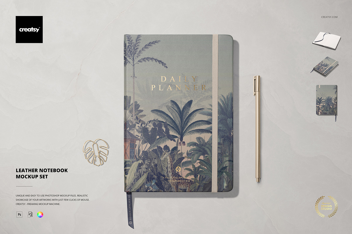 Leather Notebook Mockup Set, a Merchandise Mockup by creatsy5 (Photo 1 of 10)