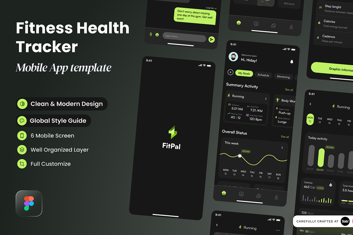 Fitness Health Tracker Mobile App UI, an UI Kit Template by SLAB! Design (Photo 1 of 4)