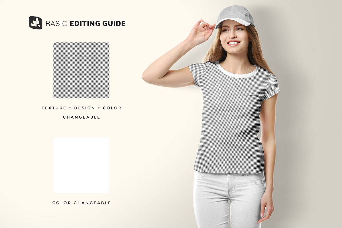 Women's Tshirt With Cap Mockup, a Shirt Mockup by Designertale (Photo 9 of 12)