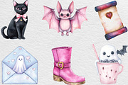 Watercolor Pink Halloween Clipart, an Illustration by Black Bird Studio (Thumbnail 3 of 6)