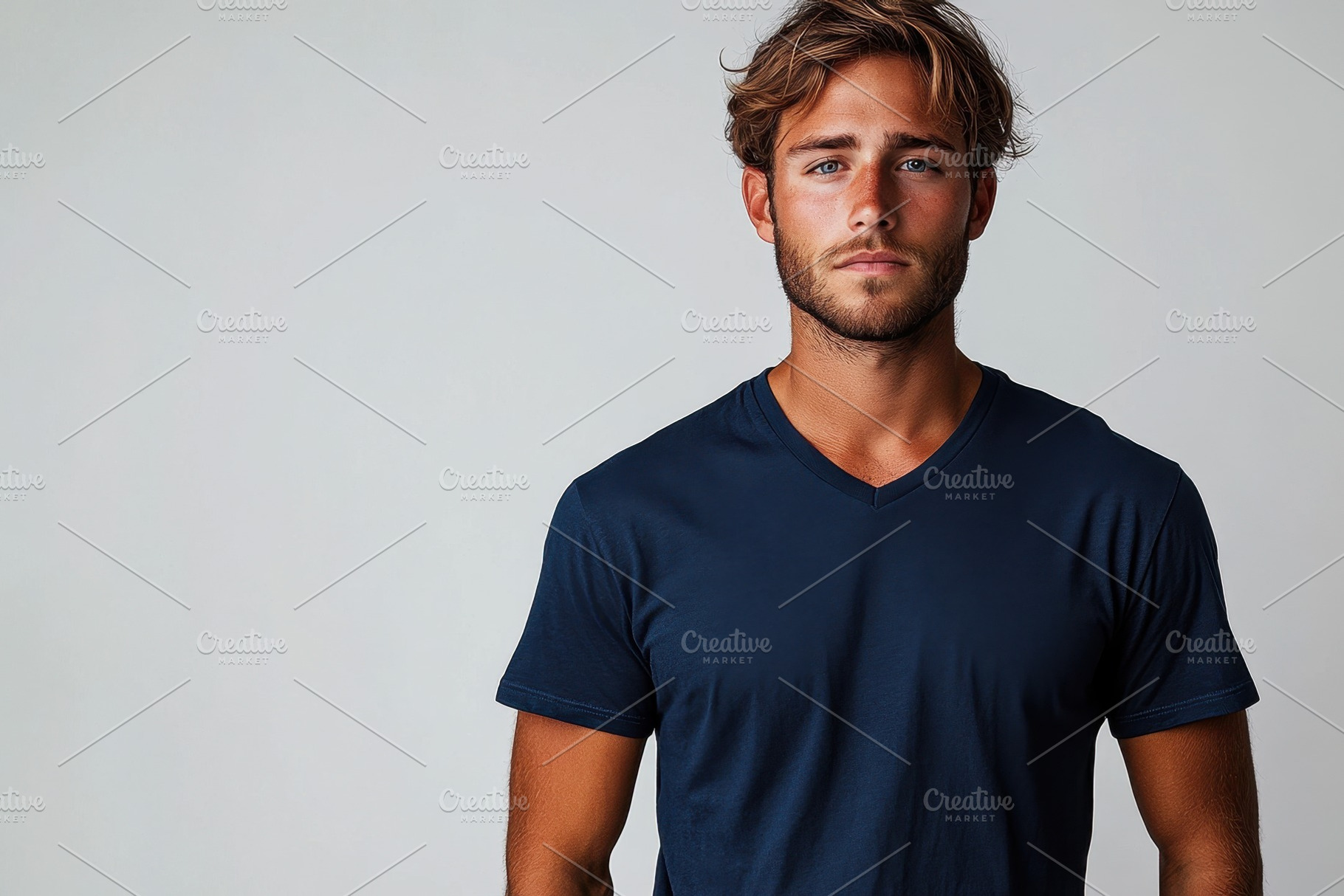 Young man poses confidently in casua, a Photo by Tanuart