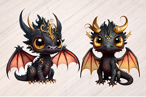 Black Golden Dragon Clipart 25 PNGs