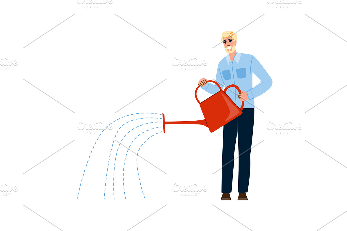 Gardener watering plants with a red, a Person Illustration by pikepicture