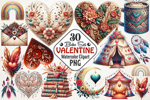 Boho Valentine Clipart Bundle, an Illustration by RobertsArt