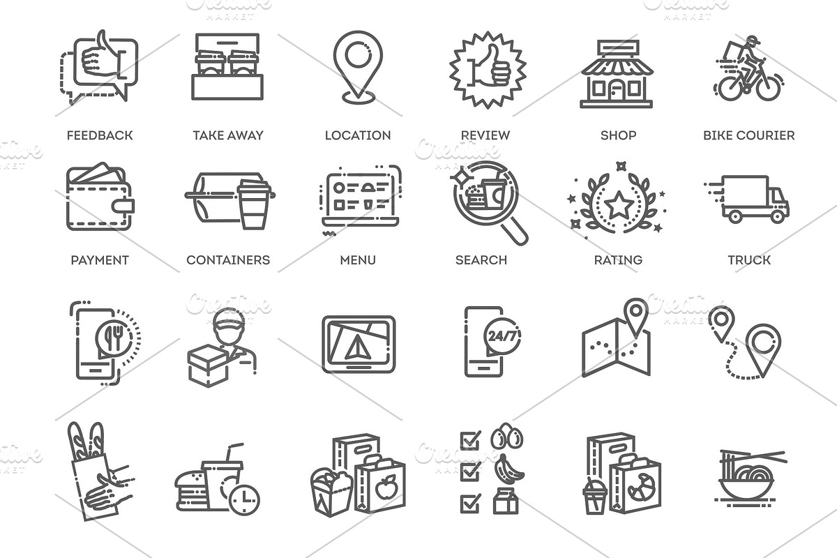 Food Delivery - thin line web icons, an Outline Icon by Tettygreen (Photo 2 of 2)