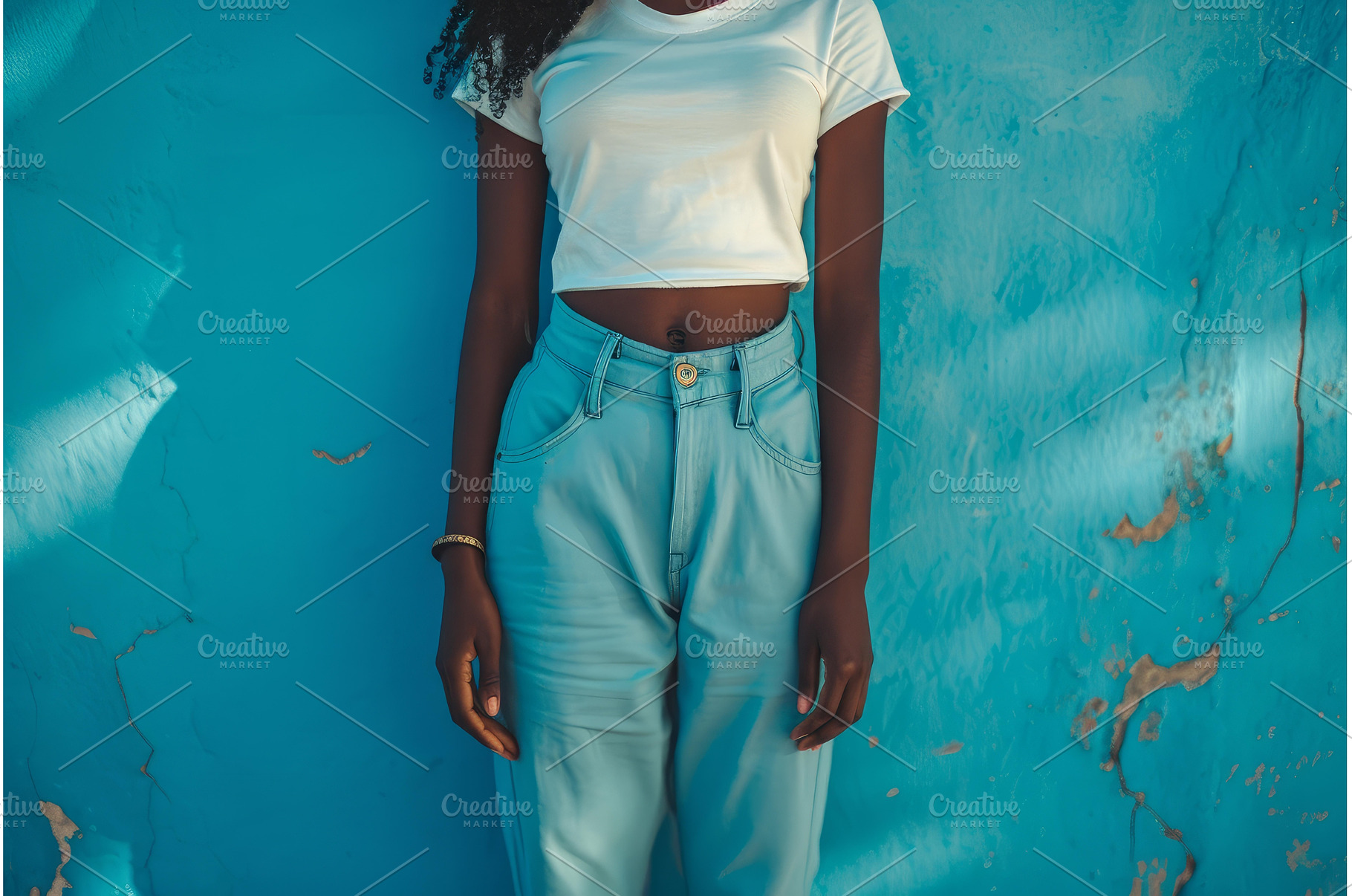 Stylish woman posing against blue, a Beauty & Fashion Photo by Ylivdesign