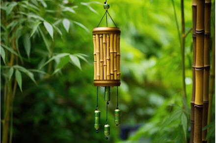 macro shot of a bamboo wind chime