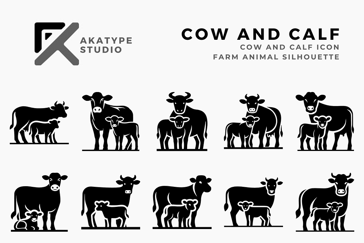 Cow and Calf Icon Vector, a Solid Icon by Akatype Studio (Photo 1 of 3)