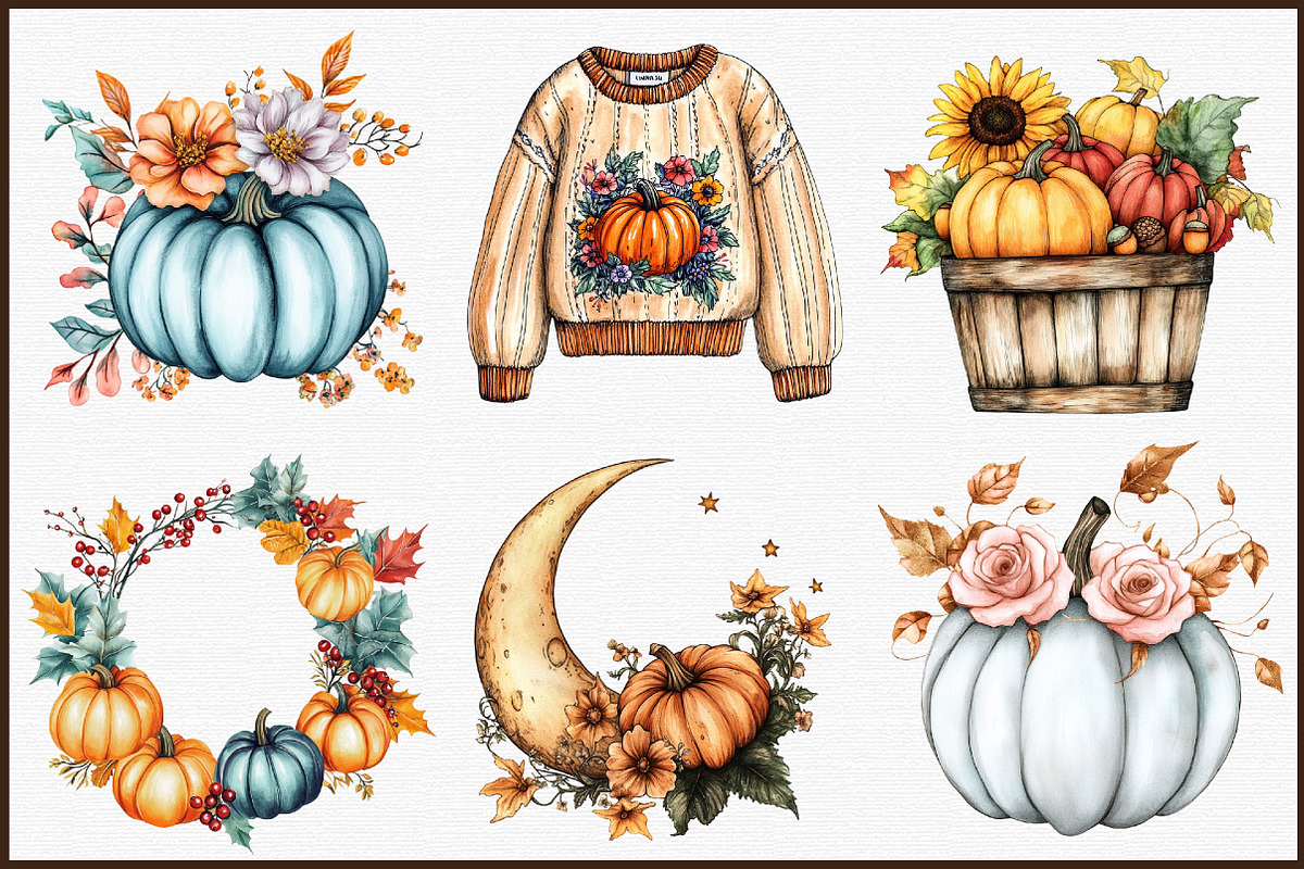 Pumpkins and Flowers Sublimation Cli, an Illustration by Sublimation Artist (Photo 3 of 6)