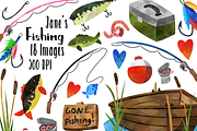 Watercolor Fishing Clipart, an Illustration by DigitalArtsi (Thumbnail 1 of 2)