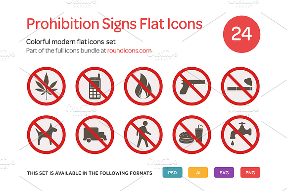 Prohibition Signs Flat Icons Set