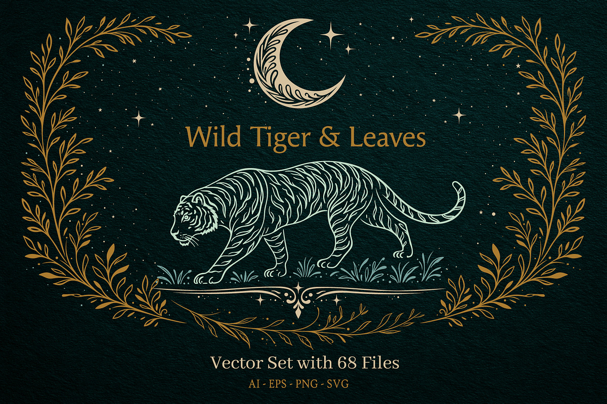 Wild Tiger & Leaves Botanical Vector, an Object Illustration by Christine Krahl (Photo 1 of 17)