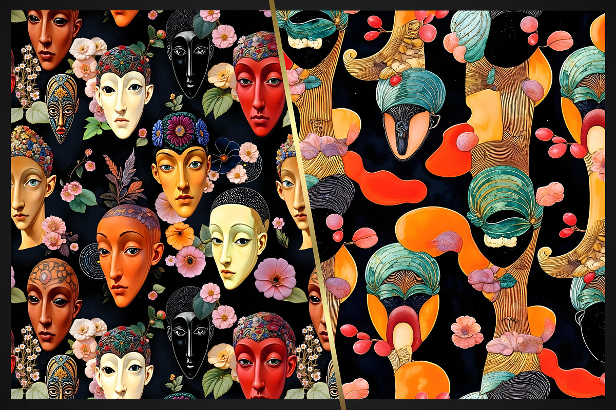 AI Floral Masks Pattern Collection, a Pattern Graphic by IrinaCzaran (Photo 7 of 10)