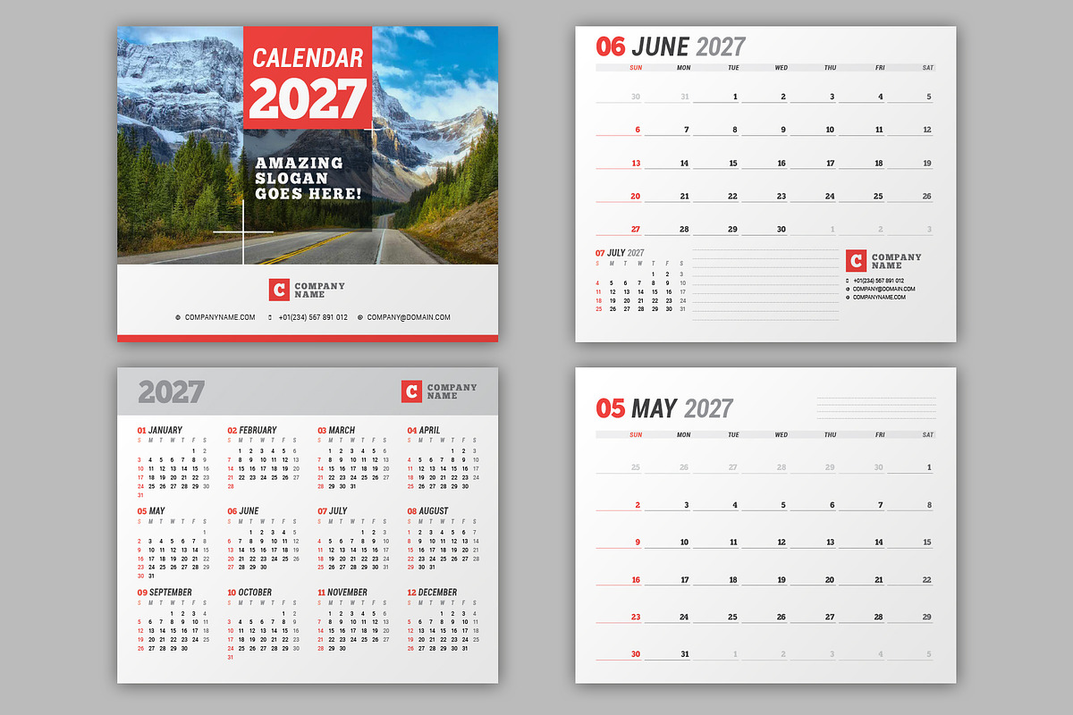 Wall Calendar 2027 (WC037-27-S), a Stationery Template by mikhailmorosin (Photo 3 of 6)