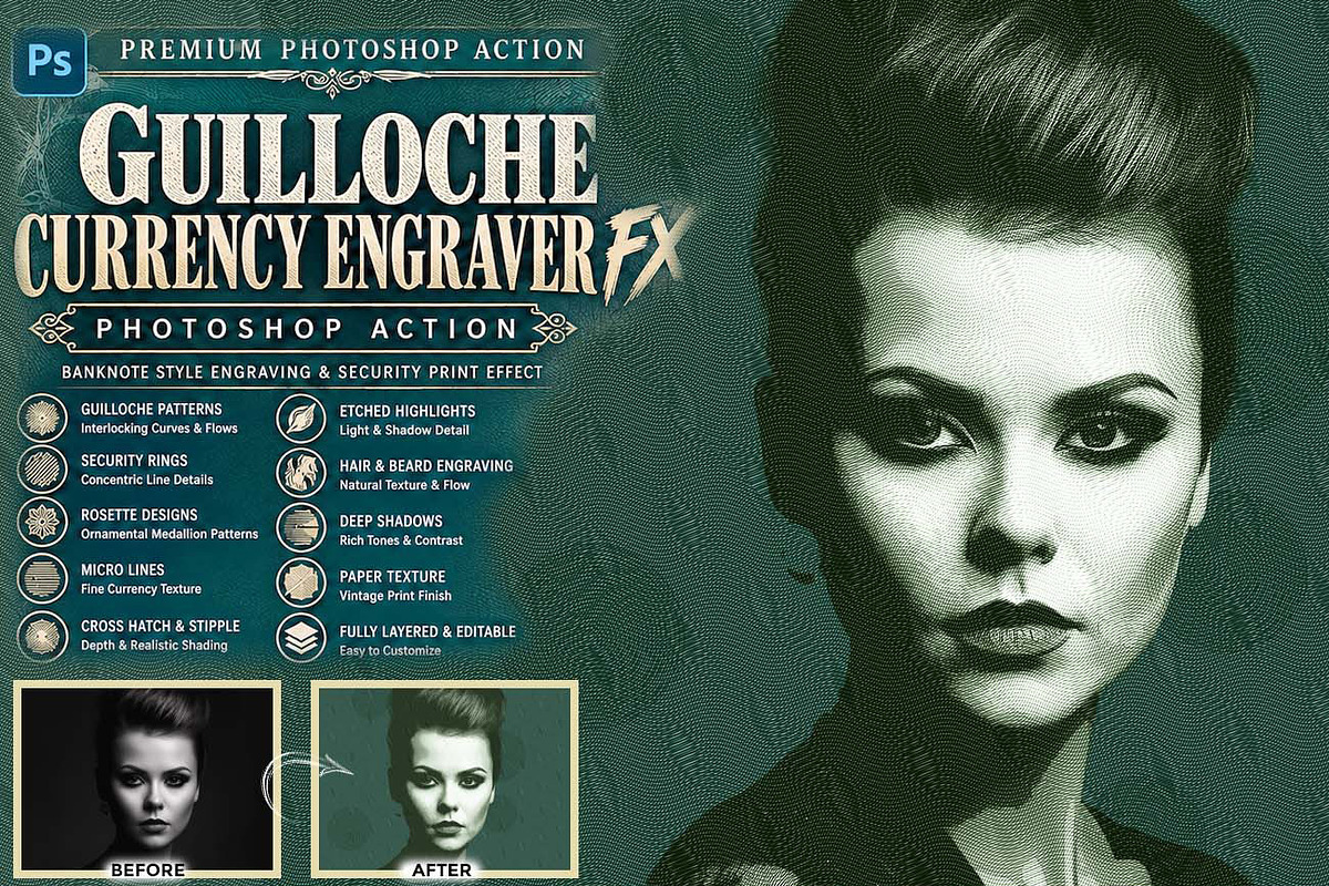Guilloche Currency Engraver FX, an Action Add-On by Studio Retouch (Photo 1 of 10)