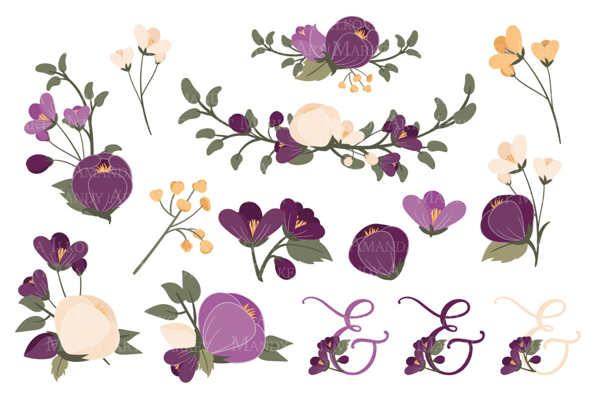 Plum Flower Heart Clipart & Vectors, an Illustration by Amanda Ilkov (Photo 5 of 5)