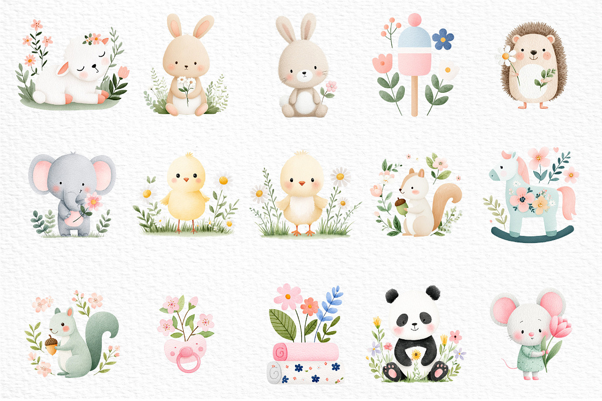 Watercolor Spring Nursery Clipart, an Illustration by Craft Nest (Photo 4 of 11)