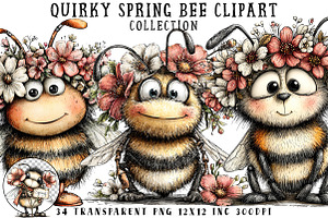 Quirky Spring Bee Clipart, an Illustration by OK Design