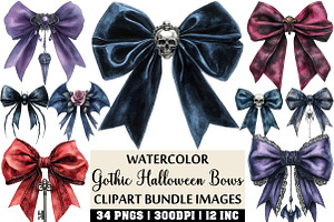 Gothic Halloween Bows Clipart Set, an Illustration by Craft Nest