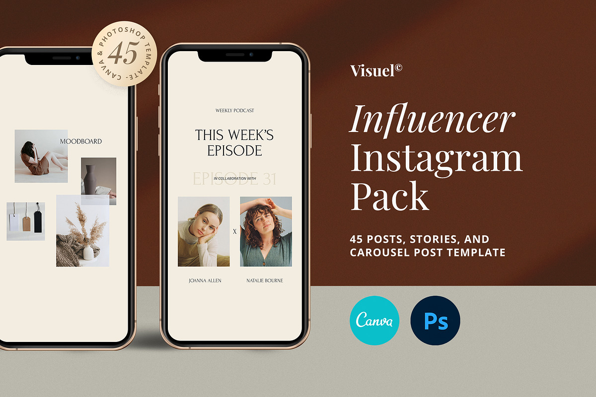 Influencer Instagram Pack | PS CANVA, a Social Media Template by Visuel Colonie® (Photo 1 of 18)