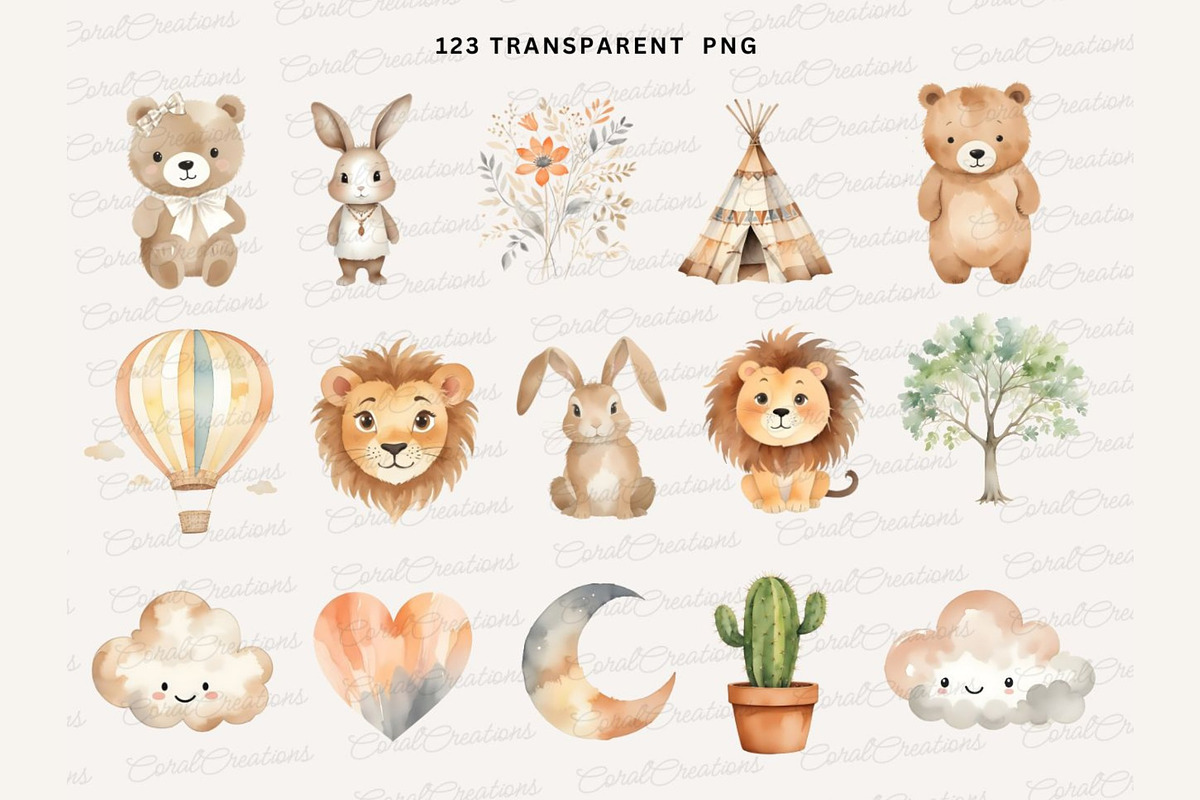 Boho Baby watercolor Clipart PNG, an Animal Illustration by Coral Beauty (Photo 8 of 9)