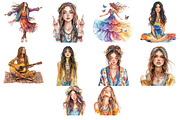 Hippie Girl Clipart, an Illustration by Design Market (Thumbnail 4 of 4)