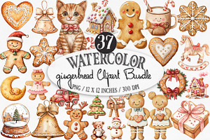 Watercolor Gingerbread Clipart, an Illustration by Designking