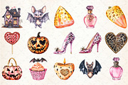 Coquette Sparkly Halloween Clipart, a Seasonal Illustration by Rose Art (Thumbnail 2 of 4)