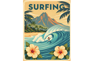 Hawaiian Surfer Vintage Poster, a Sport Illustration by Sharon Schwalbe