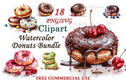 Sweet Watercolor Donuts Clipart, an Object Graphic by Negarin Digital Art (Thumbnail 1 of 9)