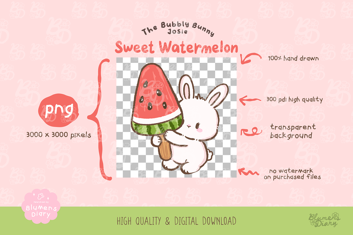 Sweet Watermelon Bunny Clipart, an Animal Illustration by Blumensdiary (Photo 3 of 6)