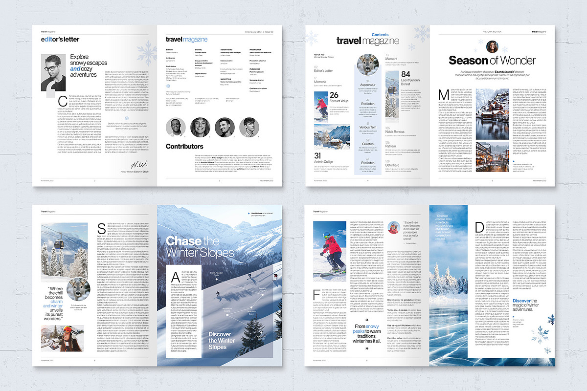 Winter Travel Magazine Template, a Magazine Template by BrandPacks