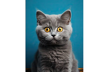 Grey cute cat with yellow eyes on, an Animal Photo by Neirfy