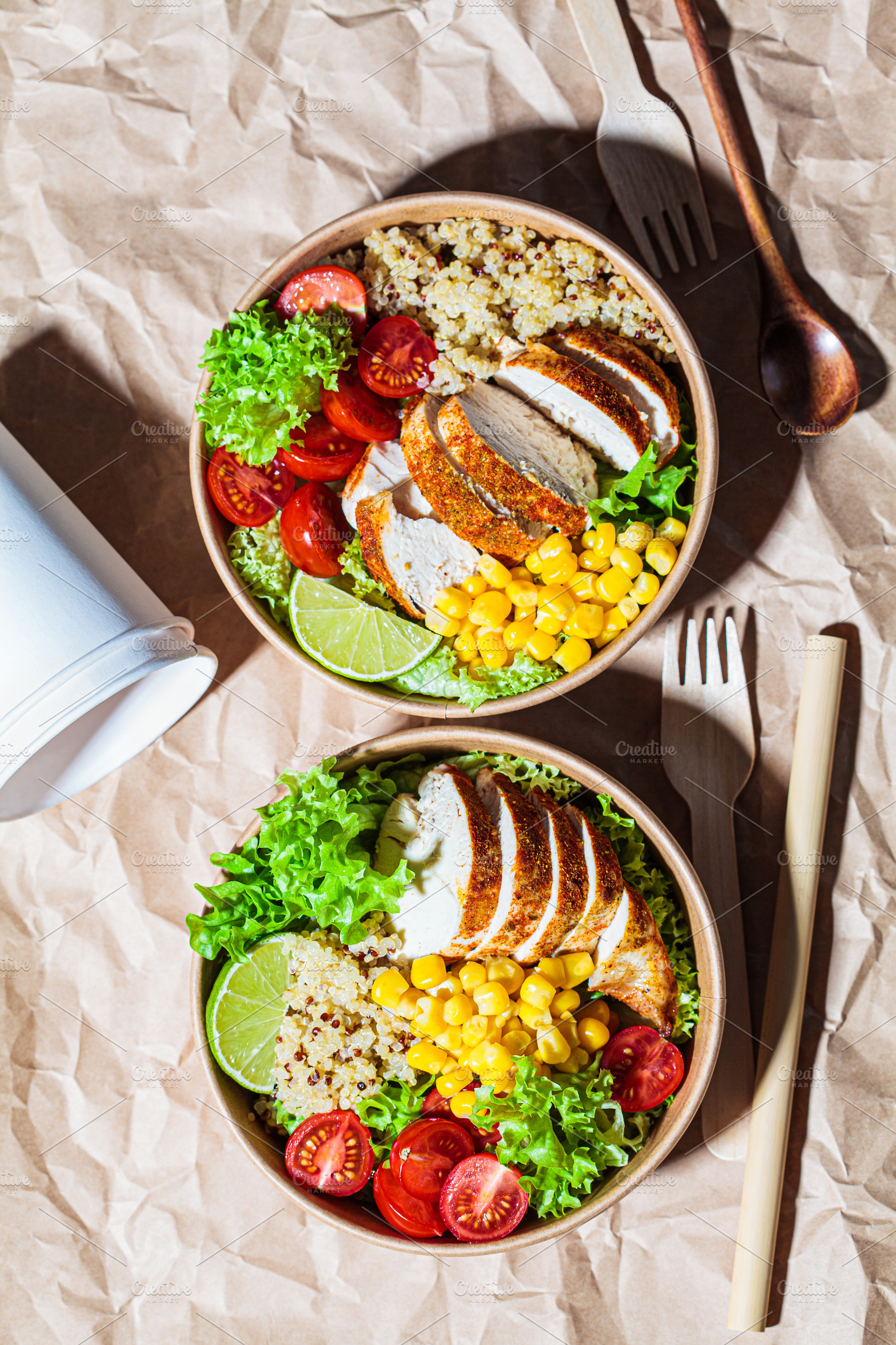Chicken salad in eco paper bowl, a Food & Drink Photo by vaaseenaa