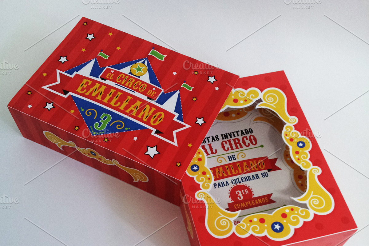 Circus Box Birthday Invitation, an Invitation Template by Pegaconleche Papercute (Photo 2 of 4)
