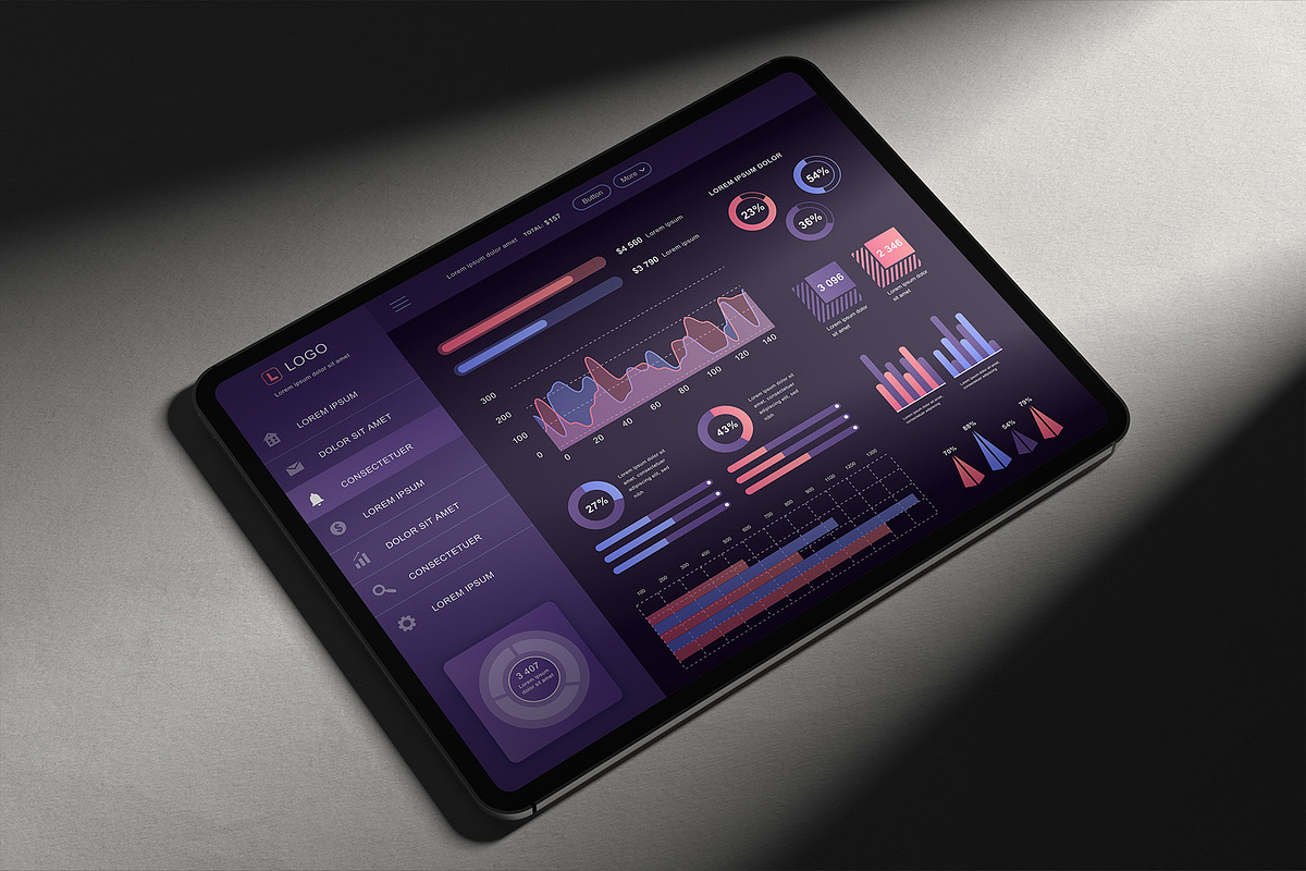 Premium iPad Pro Mockup Pack 6 views, an iPad Mockup by Illusiongraphic (Photo 4 of 16)