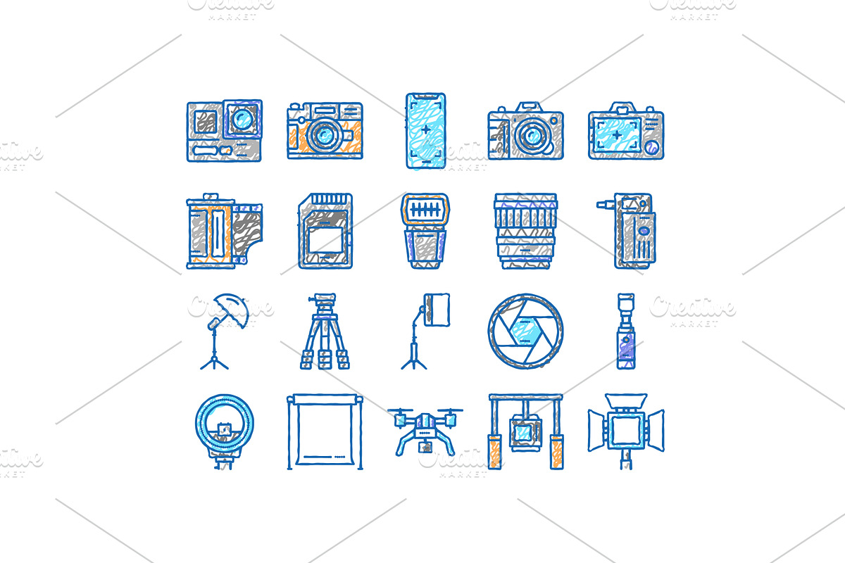 Photography Device set Icons hand, an Object Illustration by pikepicture