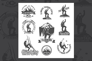 Set of climbing badges and logos