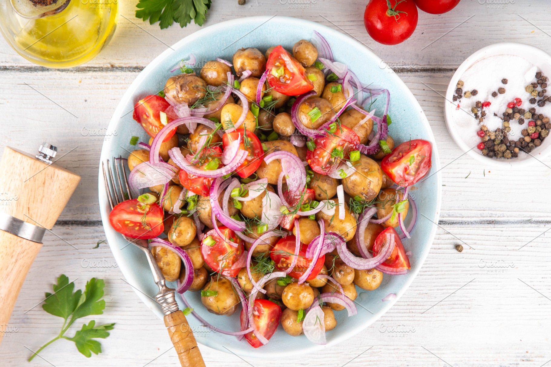 Homemade young potatoes salad, a Food & Drink Photo by Rimma