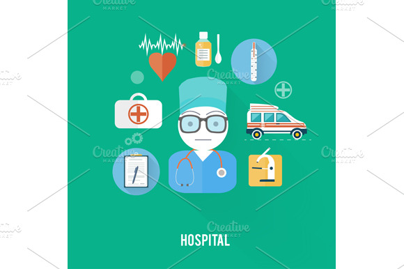 Hospital concept with item icons preview 2