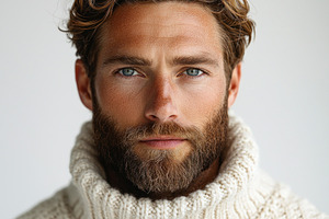 Closeup portrait of handsome young man with beard wearing white, a Person Photo by José Manuel Gelpi