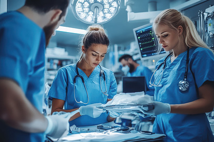 Medical team prepares for operation., a Background Photo by Pixeness